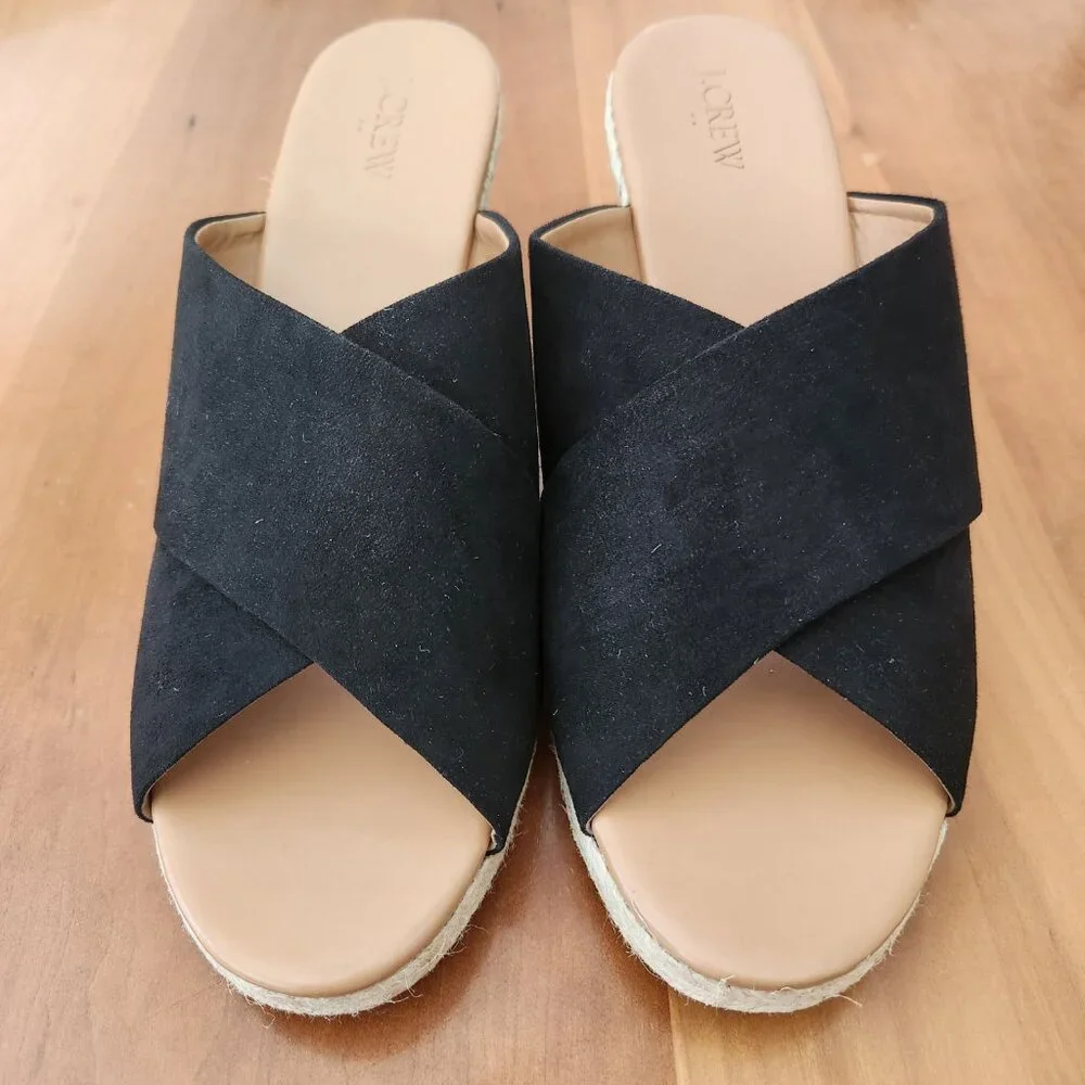 J. Crew Crisscross Mule Espadrille‎ Wedges Black Slide Sandals BH223 Size 11 NEW